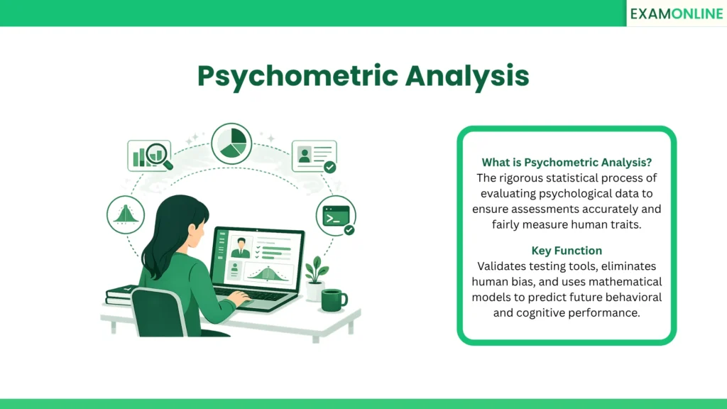 Psychometric Analysis: The rigorous statistical process of evaluating psychological data to ensure assessments accurately and fairly measure human traits. Key Function: Validates testing tools, eliminates human bias, and uses mathematical models to predict future behavioral and cognitive performance.