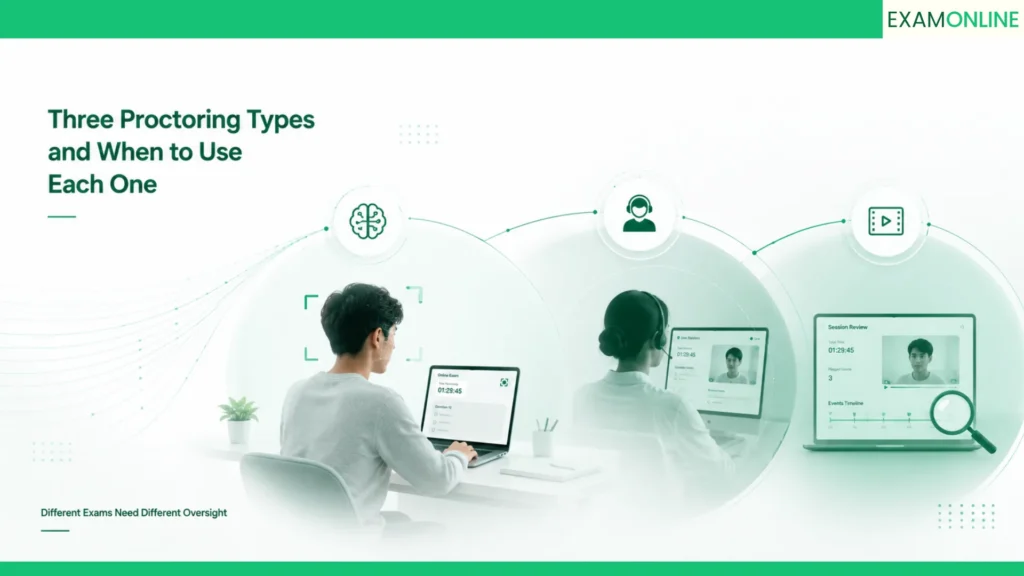 Online Exam Proctoring: From Live Test To Verified Score 2 Three Proctoring Types and When to Use Each One delivery