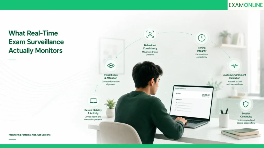 Online Exam Proctoring: From Live Test To Verified Score 3 What Real Time Exam Surveillance Monitors delivery